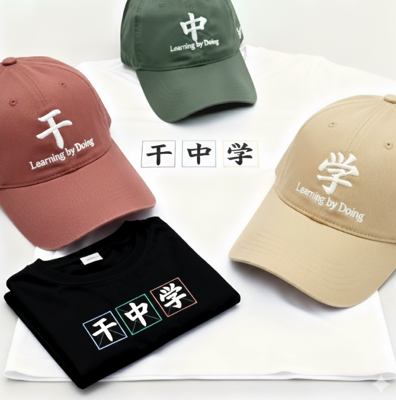 干中学 Learning by Doing:绣有中文与英文口号的帽子和衣服